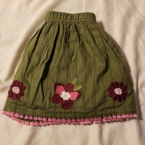 Gymboree Olive Skirt with Embroidered Flowers